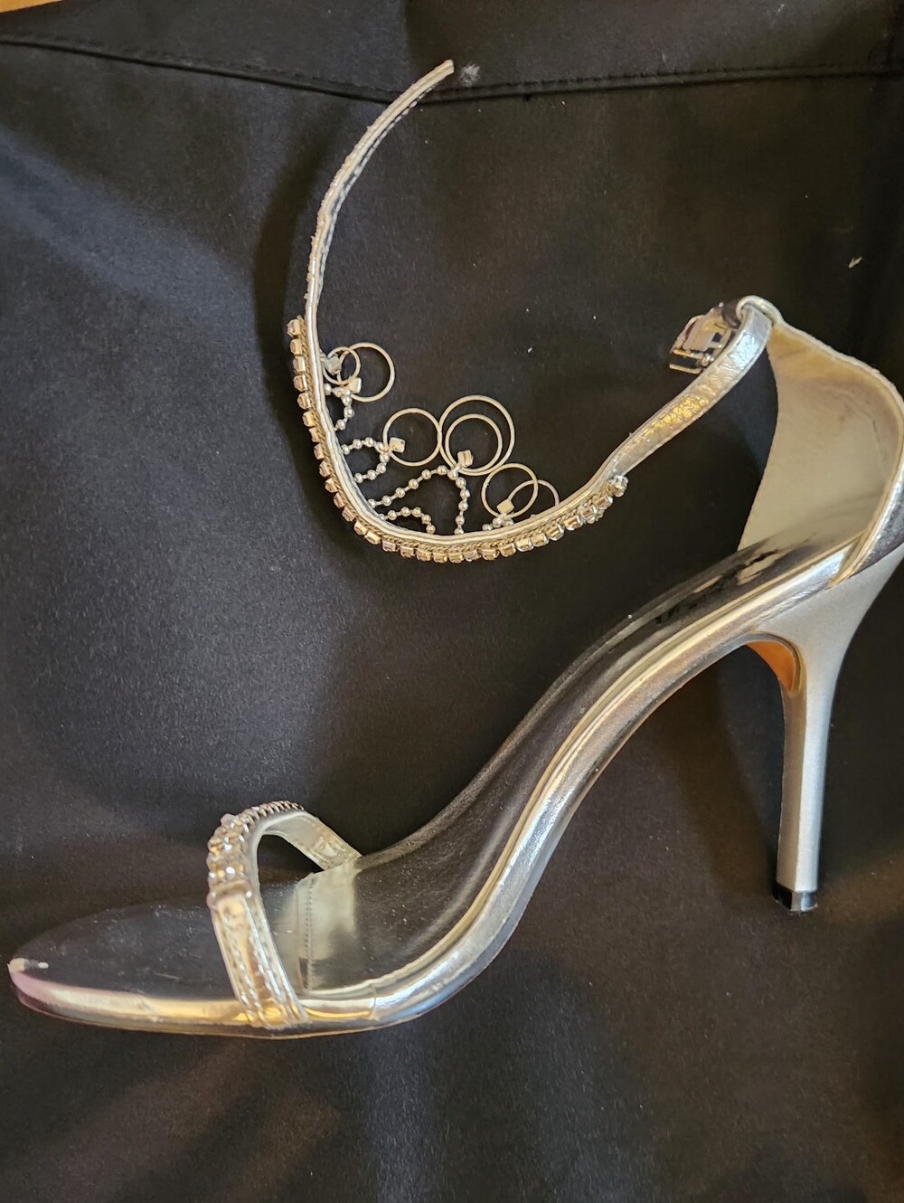 Wild Rose Silver Rhinestone Ankle-Strap Stiletto Heels